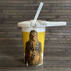 CHEWBACCA STAR WARS CUP WITH STRAW & MILLENNIUM FALCON COVER DENNY'S